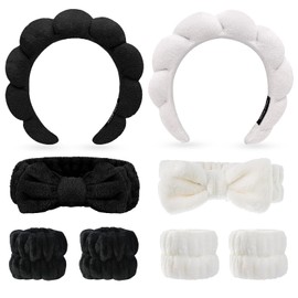 osdak Headbands for Women | Skincare Headband for Washing Face & Makeup headband | Spa Headband & Wristband Set | Face Washing & Skin Care Accessory | Gift for Women & Girls (Black+White, Large)