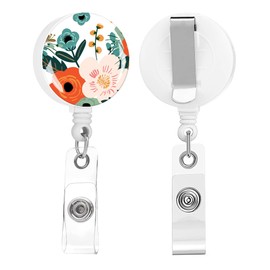 TPOAEL 2 Pack Retractable Badge Holders Cute Badge Reel Badge Clip ID Card Holders for Student Office Worker Doctor Nurse Teacher (Cute Orange Flowers)