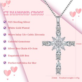 Cross Necklace for Women Diamond CZ Cross Necklace Sterling Silver Cubic Zirconia Birthstone Cross Necklace for Women Cross Jewelry April Birthstone Necklace White Cross Jewelry ZDaoBen