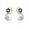 Pearl Stud Earrings for Women 18K Gold Plated Blue Zirconia