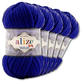 Wohnkult Alize 5 x 100 g Velluto Premium Wool 30 Selection Chenille Yarn Velvet Wool Amigurumi Blankets Accessore Clothing DIY (360 | Dark Blue)