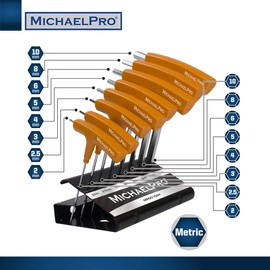 MichaelPro 8-Piece T-Handle Ball End Allen Wrench Set, Metric Hex Key Set (2mm-10 mm), CR-V Steel, Ball End Design for Tight Space Flexibility, Storage Stand Included (Metric, Yellow) - MP001044