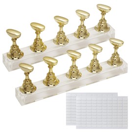 Magnetic Nail Tips Holder Nail, Acrylic Nail Sticks, Nail Practice Stands, Imprint Nail Sticks, Nail Tip, Fingernail DIY Nail Art Stand for Manicure Tool Salon (Gold)