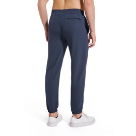 AbleTree Athletic Jogger Pants for Short Men 27" Inseam Stretch Quick Dry Active Pants with Back Zip Pockets Navy Blue