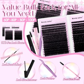 Wendy Lash Clusters Kit Packs: 980Pcs Eyelash Clusters for DIY Lash Extensions Kit, D Curl, 10-18mm Mixed Individual Eyelashes,Cat Eye, Soft, Volume, Fluffy,Bulk Pack(60D/80D/80D/100D)