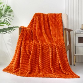 Exclusivo Mezcla Twin Size Soft Fleece Blanket, 230x168 CM Stylish Jacquard Velvet Blanket for Bed, Fuzzy Cozy Lightweight for All Season, Burnt Orange