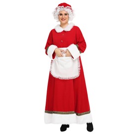 ABALAGU Mrs. Claus Costume for Women 5PCS Santa Dress Outfit Adult Christmas Santa Costume Plus Size (Red, X-Large)
