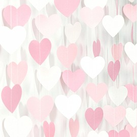 Pink-White Girls Birthday Party-Decorations Heart-Garland - 52Ft Proposal Galentines Wedding Paper Streamers Banner,Baby Bridal Shower Engagement Bachelorette Decor Lasting Surprise