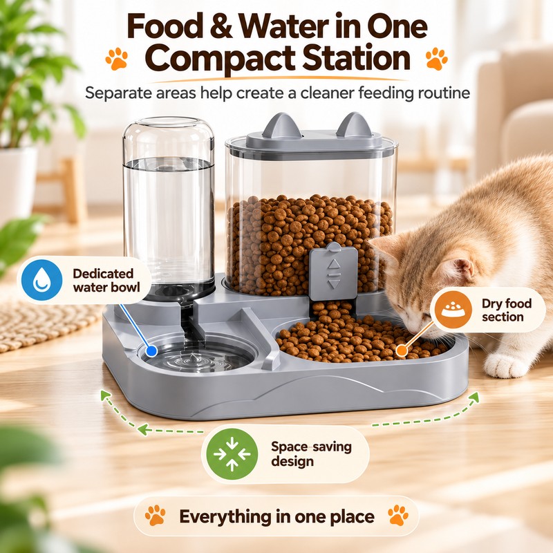 2-in-1 Gravity Pet Feeder and Water Dispenser Bowl for Cats