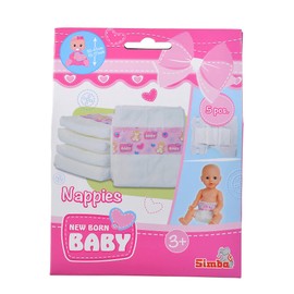 Simba 105560019 New Born Baby Pack of 5 for 38-43 cm Accessories Doll Nappies from 3 Years