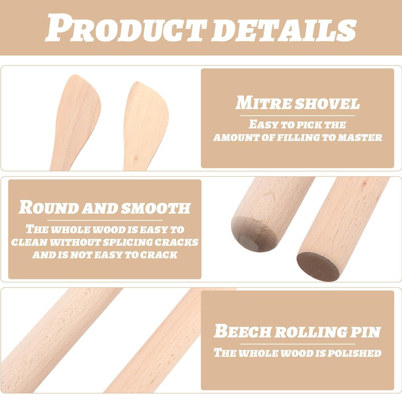 Beech Wood Rolling Pin, Adjustable Rolling Pin, 2 Pieces, Rolling