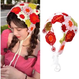 Crochet Hair Scarf for Women Flowers Head Kerchief Scarves for Teen Girl Triangle Headscarf Hairband Cute Hair Accessories Decorations for Women Girls Floral Headbands Headwraps (Style 1, One size)