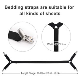 Tokaneit Bed Sheet Tensioner, Adjustable, Elastic Bed Sheet Tensioner, Triangle Tensioner, Elastic Sheet Tensioner with Metal Clip, Adjustable Elastic with Metal Clips, Pack of 2, 70-280 cm