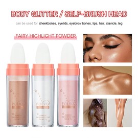 Polvo De Hadas Highlighter, Highlighter Makeup, 3 Colors Face Glitter Highlighter Powder, Highlight Patting Powder, Natural Brightens Makeup Stick for Face Body Cosmetic (A)