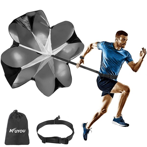 KUYOU Sprint Parachutes,Speed Resistance Training Parachute Equipment with Adjustable Strap Improve Sprint Speed and Agility for Football,Basketball,Cycling Training