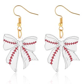 Baseball Softball Bow Earrings for Women, Acrylic Creative Baseball/Football/Soccer/Tennis Bow Earrings Game Sport Lover Fans Earring