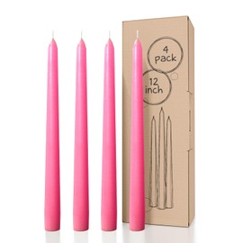 CANDWAX 12 inch Taper Candles Set of 4 - Dripless and Smokeless Candle Unscented - Slow Burning Candle Sticks - Pink Candles Taper