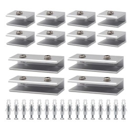 RoadLoo Glass Holder, Pack of 12 Glass Clamps, Aluminium Glass Holder, Stainless Steel, Adjustable Shelf Bracket, Glass Bracket for 6-8 mm Thick Glass and Acrylic Glass, Flat Back Balustrade Stairs