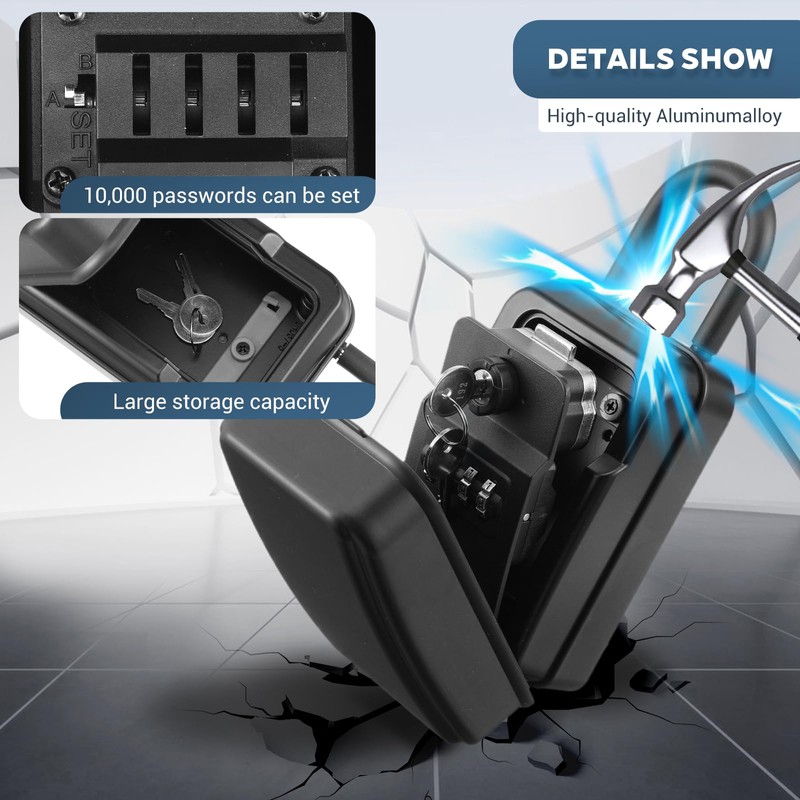 Key Lock Box for Outside, Waterproof Keys Lockbox with 4