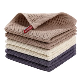smiry Cotton Kitchen Dish Towels, 12" x 12", 6 Pack Waffle Weave Kitchen Towels, Ultra Soft Absorbent Quick Drying Dish Cloths, Mixed Color