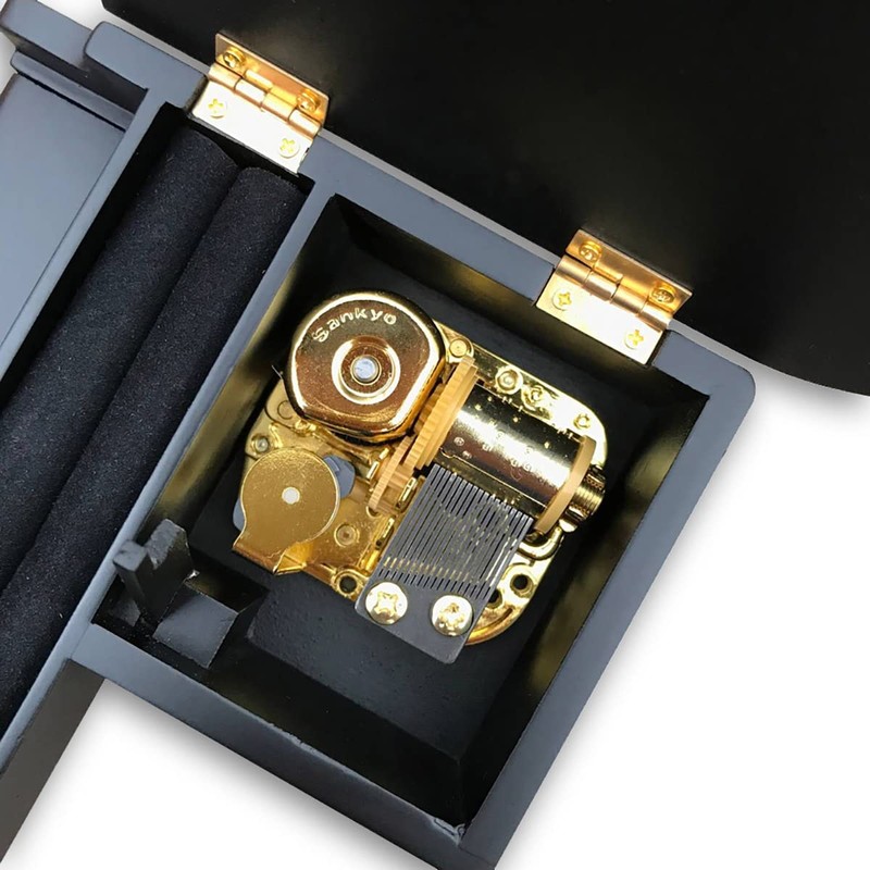 BinkeGG Black Wooden Wind up Grand Piano Music Box with