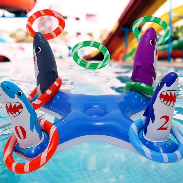 H-Style Pool Ring Toss Games, Inflatable Shark Pool Toys with