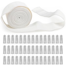 Curtain Pleat Tape, 12 Meters/13 Yards Pleater Tape for Curtains with 45 Pcs Stainless Steel 4 Prongs Curtain Pleat Hooks for Drapes for DIY Pinch Pleat Tape White