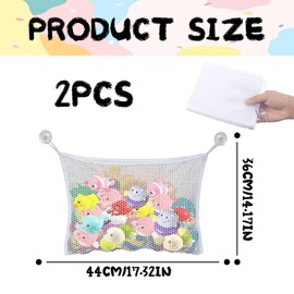 2 Pcs Bath Toy Storage Mesh Net Bag With Strong Suction Cups for Baby,Tidy Toys Organiser Accessories Bag Suitable for Bathroom,Hanging on Bathroom Net To Store,Keep Your Space Neat and Tidy