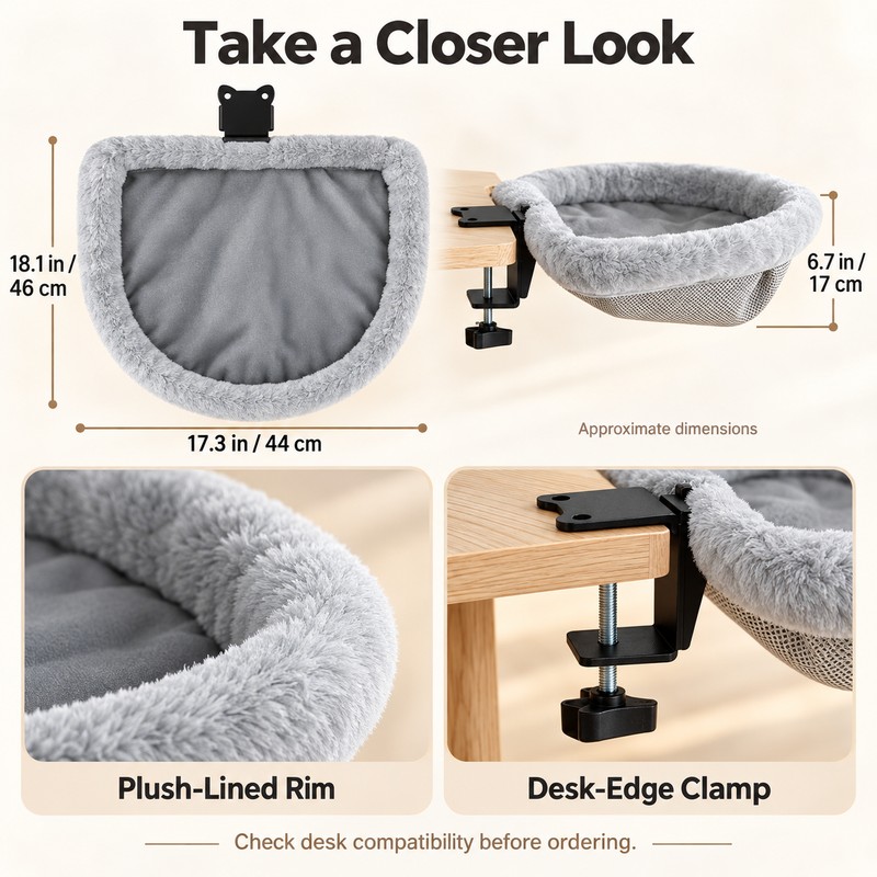 Cat Desk Bed for Indoor Cats – Folding Desk-Mounted Hammock