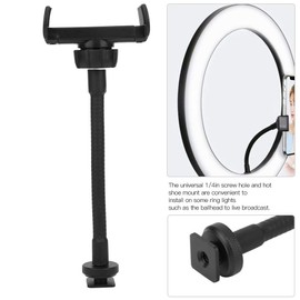 Akozon Ring Light Phone Holder, Phone Holder for Ring Light, Phone Clip Holder Portable Hose Phone Clip 1/4in Screw Smartphone Live Broadcast Clamp Holder Ring Light Phone Stand Compatible With Most
