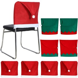 8 Pieces Christmas Chair Cover Non-Woven Santa Hat Chair Cover Elf Hat Chair Covers for Home Restaurant Bar Christmas Party Table Decoration