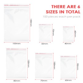 Baxcdyswe Pack of 600 Zip Bags, 6 Sizes Ziplock Bags, Plastic Bags, Zip Ziplock Resealable Bags, Packaging Bags, Poly Bags, Sealed Ziplock Bags