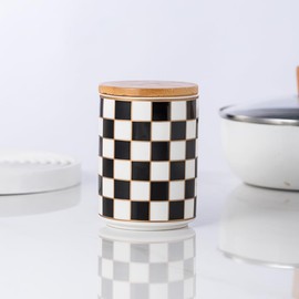 XYQXYQ Kitchen Countertop Ceramic Checkered Canisters,Black And White Food Storage Containers With Lid,Airtight Kitchen Canisters for Flour, Sugar, Coffee, Tea, and Dry Goods (Black, Small)