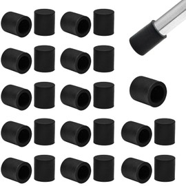 BOPOREAE 25 Pcs 3/8" (10 mm) Round Chair Leg Tips Caps, Silicone Rubber Furniture Leg Floor Protectors, Reduce Noise Folding Metal Chair Leg Cap Replacement for Bar Stool Leg Patio Indoor, Black