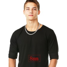 Jewow Men's Solid Stainless Steel Curb Chain Necklace Width 6/8/10/12 mm, Length 46-76 cm, Stainless Steel