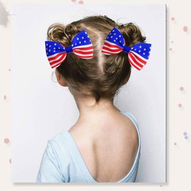 Red White Blue Hair Clips for Girls American Flag Hair Clip Patriotic Hair Bow Clips for 4th of July Hair Accessories Grosgrain Hair Bows with Heart TSFJ49 (4pcs Blue Bow)