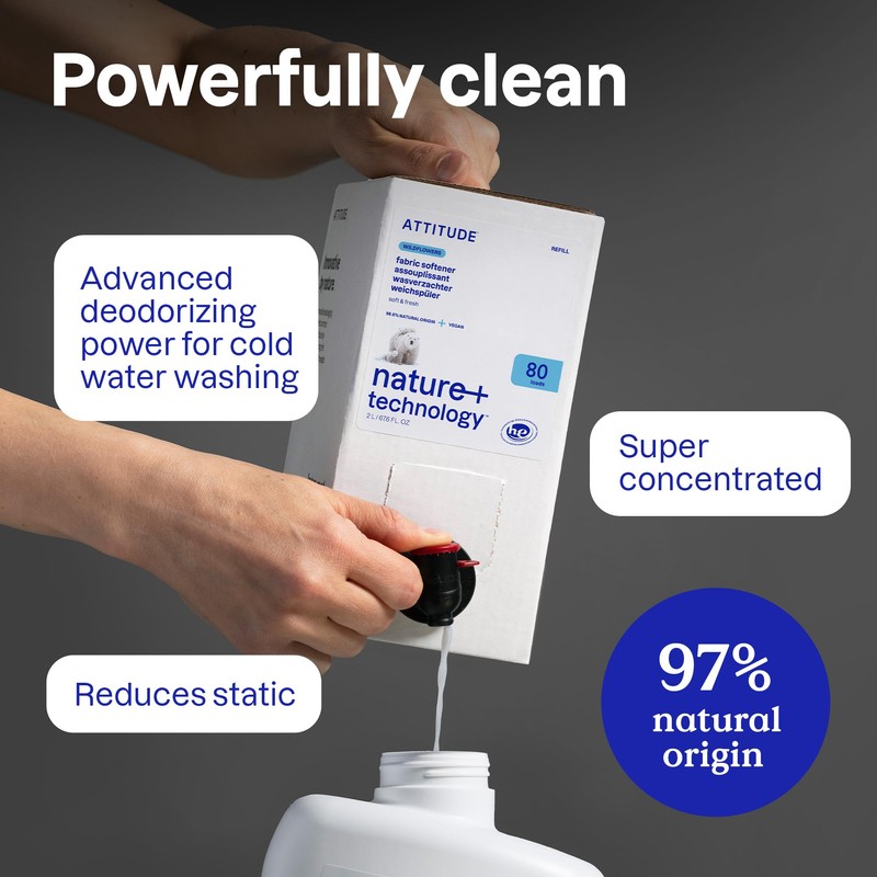 ATTITUDE Liquid Fabric Softener, Plant-Based & Vegan, HE Compatible, Naturally