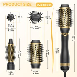 Hair Dryer Brush with Two Interchangeable Barrels (Oval and Round), Hot Air Straightening and Volumizing Anti-Frizz Ceramic Titanium Brush