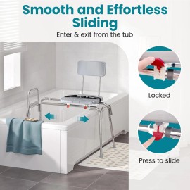 WAYES 400lb Sliding Shower Chair Tub Transfer Bench Shower Bench Cut-Out Seat&Backrest