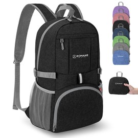 ZOMAKE Bag 25L Foldable Rucksack Small,Day Foldable Backpack for Women Men - Lightweight Rucksack for Walking Hiking and Skiing(Black)