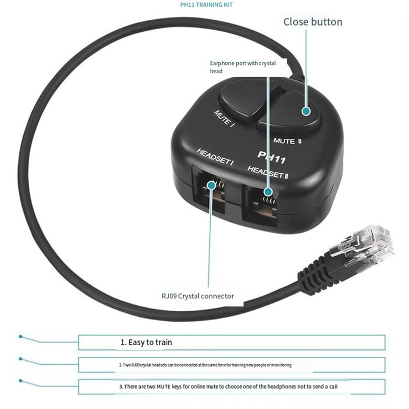 Byttlerom Two Mute Switch Training Adapter Dual RJ9 Sockets to