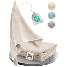 Homewell Towel Set - Soft and Absorbent, 100% Cotton, Oeko-Tex 100 Certified (2 Bath Towels 70 x 140 cm, Beige)