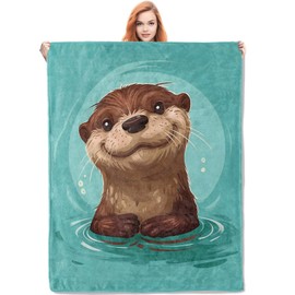 VANZEV Teal Otter Throw Blanket Gifts for Kids Women, Cute Wildlife Blankets for Living Room Home Decor, Cozy Flannel Otter Plush Throws 50"x60"