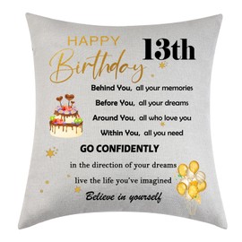 13th Birthday Cushion Cover Gifts Happy Birthday Gifts for Girls Boys, 13th Birthday Gifts for Friend Family Birthday Gifts, Pillow Cases for Sofa Living Room Home Decor Pillow Cover 18” x 18” (13th)