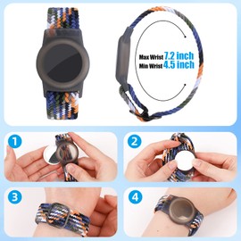 Bracelet for Kids Compatible with AirTag, Nylon Stretch Braided Air Tag Wristband, Protective Case for Airtag GPS Tracker Holder, Adjustable Elastic Watch Band for Toddler Child Elder (Dark Blue)