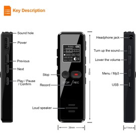 Liebssen Digital Voice Recorder with Playback, Enhanced Audio Dictaphone with One Touch, 8G 1536Kbps HD Recording Noise Reduction USB Charge MP3 Player Recorder for Lecture Interview Meeting