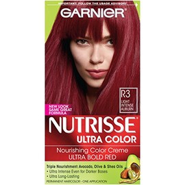 Garnier Nutrisse Ultra Color Nourishing Hair Color Creme, R3 Light Intense Auburn (Packaging May Vary)