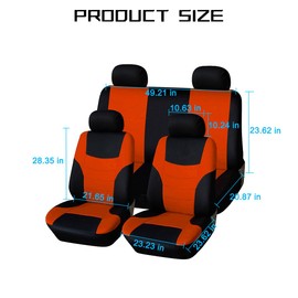 Bittwee Car Seat Cover Full Set, Breathable Washable Vehicle Front Seat Protector, Auto Interior Airbag Split Rear Bench with Removable Headrest Cover, Universal for SUV, Sedan, Truck (Orange)