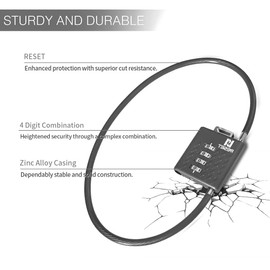 RESET-STS 4 Digit Combination Lightweight Security 40cm Cable Lock - Ideal for Bike, Helmet, Scooter, Gate, Shed, Suitcase - Black, 1 Pack
