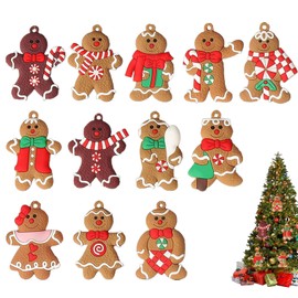 Christmas Tree Decorations, Gingerbread Man Pendants, Pack of 12, Hanging Christmas Tree Decorations, Gingerbread Man Candy Cane Decorations (Classic A)